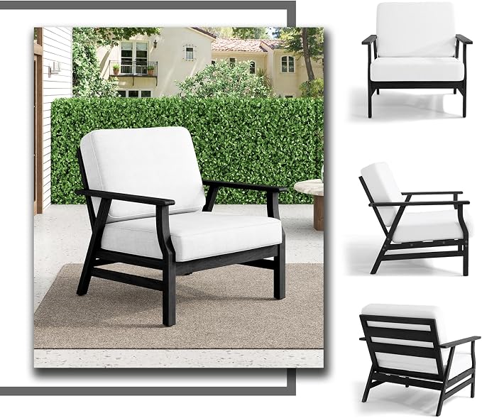 Dark Wood Patio Chair Outdoor Bistro Set, 2 Piece Outdoor Armrest Chair All Weather Patio Sofa Furniture Backyard Conversation Sets with Cushions - Light Camel