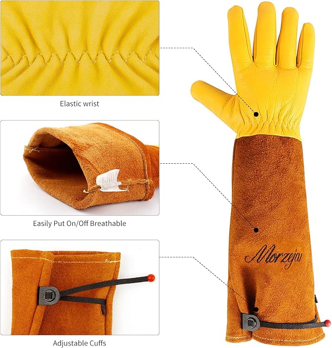 Gardening Gloves for Men&Women, [2026 Updated] Professional Rose Pruning Gloves Thorn Proof, Adjustable Cuff, Breathable Leather Cowhide Long Garden Gloves,Garden Gifts & Tools for Gardener,Yard Work