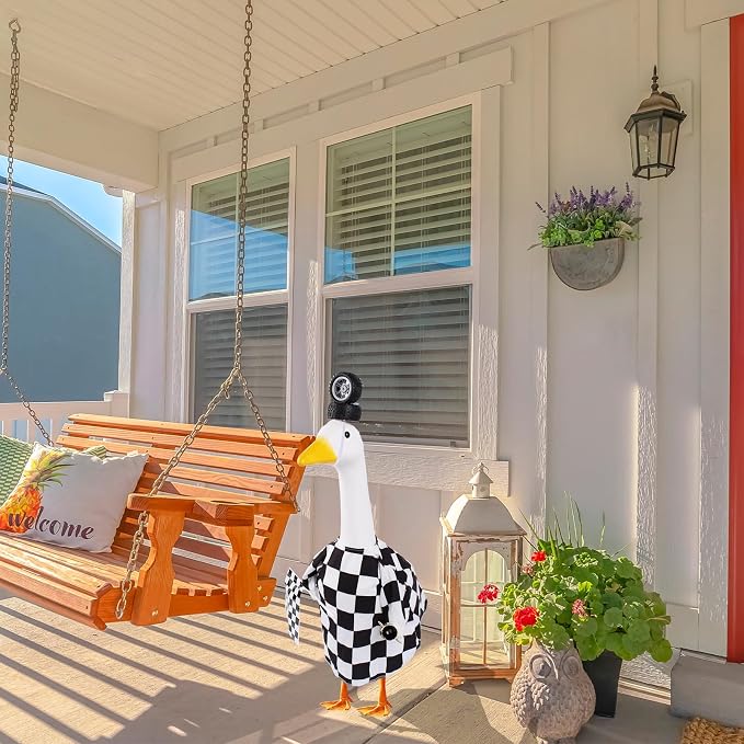 CAMDUCK Porch Goose Racing Outfits Race Car Driver Outfit Costume Racer Checkered Goose Clothes for Cement Lawn Geese
