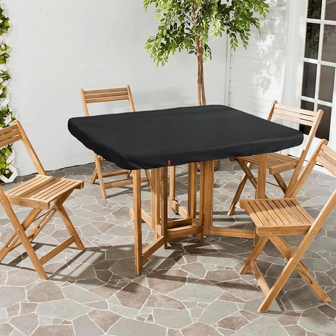 Outdoor Square Table Cover Waterproof UV-Resistant for 44 x 44 Inch Patio Tables - Heavy Duty Weatherproof Table Top Protector with Elastic Hem (Black)