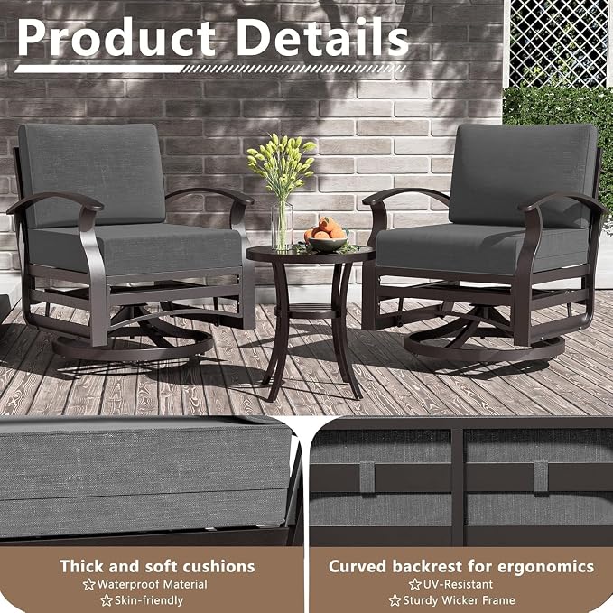 Aluminum Patio Furniture Set, 10 Seats Outdoor Patio Conversation Sets with Swivel Chair Modern Metal Sectional Sofa with Upgrade Cushions for Patio, Backyard - Grey