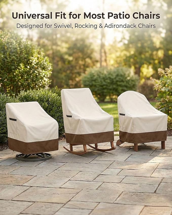 Outdoor Patio Chair Cover Set, Heavy Duty 600D Oxford Fabric, Weather Resistant Waterproof Furniture Protector, 4-Pack, 30x34x36 Inches, Beige and Brown