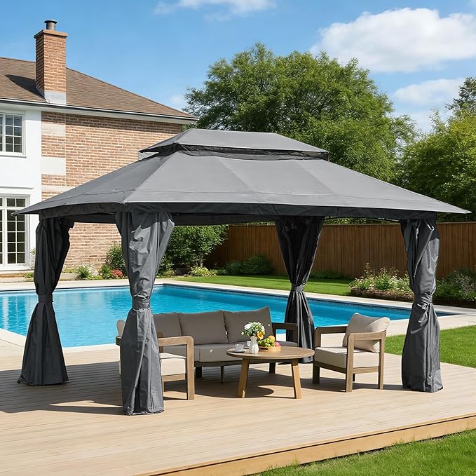 Outdoor Gazebo 10x13 with Mosquito Netting and Privacy Screens, Screen Tent with Double-Roof, Heavy Duty Shelter Canopy Tent, Patio Gazebo for Backyard, Garden, Lawn, Party