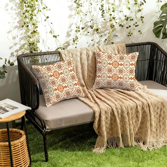 18x18 Inch Outdoor Pillow Covers Set of 2 Waterproof Throw Pillow Covers Decorative Couch Cushion Covers Floral Pattern Square Pillowcases Protectors for Patio Garden Sofa
