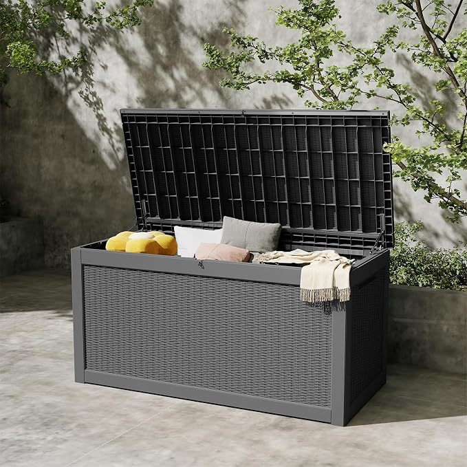 FEFLO 260 Gallon Waterproof Resin Deck Box, Heavy-Duty Outdoor Storage Box | Lockable Lid & UV-Resistant Patio Storage Chest for Garden Tools, Pool Accessories, Package Delivery, Toys, Furniture