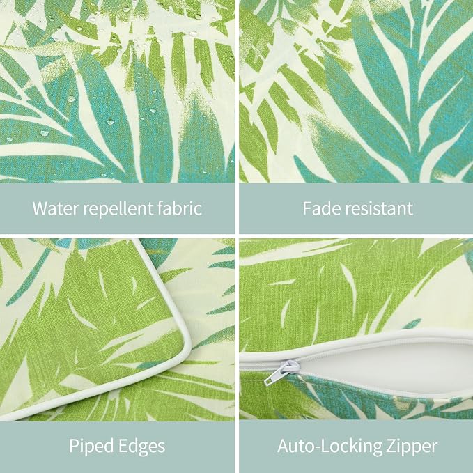 Pack of 2 Outdoor Throw Pillows,20x20 Inch All-Weather Water-Resistant Patio Pillows with Inserts,Decorative Pillows for Patio Furniture,Couch,Sofa,Poolside,Green Leaf