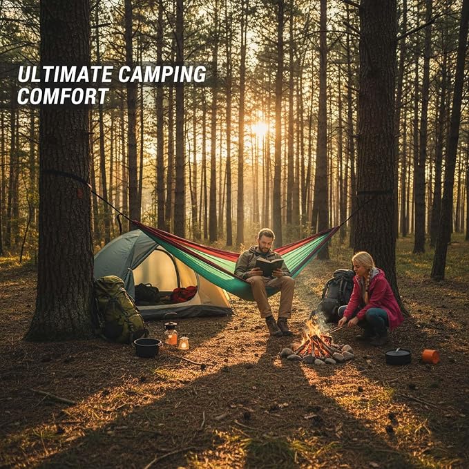 YSUEFIJO Double Camping Hammock, Hanging Hammock for Travel Or Outdoor Adventures, Outdoor Hammock Easy to Set Up Anywhere, Foldable and Portable Design, Holds 300kg