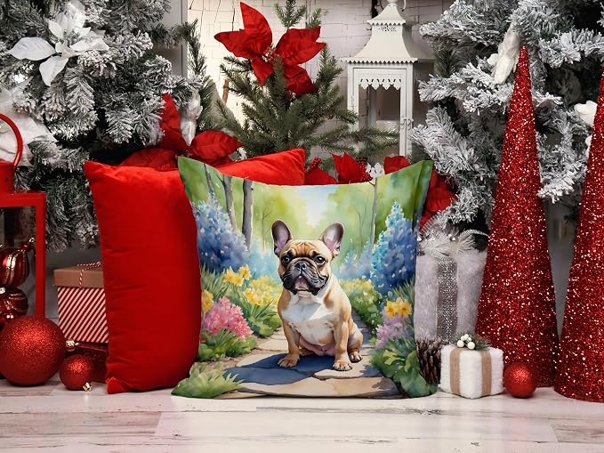 Caroline's Treasures French Bulldog Spring Path Throw Pillow Machine Washable, Indoor Outdoor Decorative Pillow for Couch, Bed or Patio, 14Hx14W