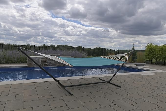 Vivere Quick-Drying Phifertex Fade Resistant Double Poolside Hammock with Spreader Bars (Blue Hawaii)