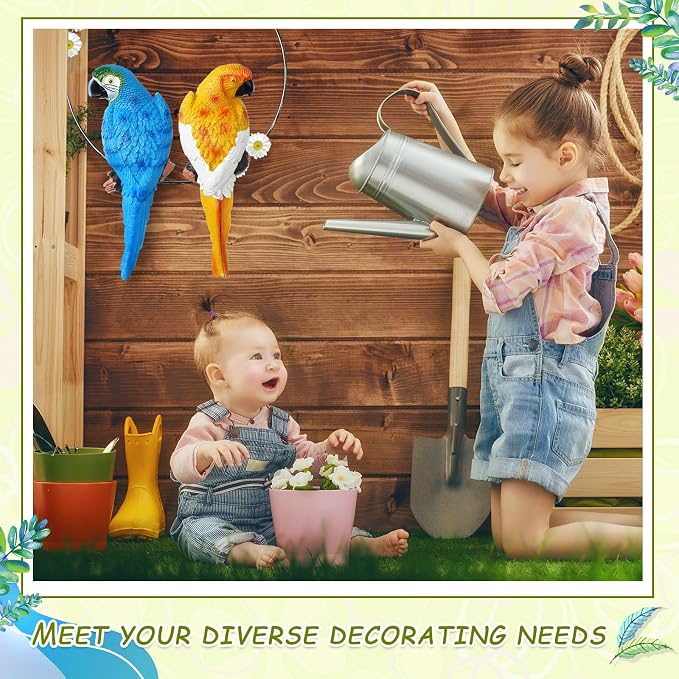 Jetec Parrot Decor Outdoor Tiki Bar Decor Large Realistic Parrot Statues Outside Lifelike Bird Sculptures Garden Patio Yard Lawn Figurines for Tropical Animal Tree Wall(2 Pcs,Blue, Yellow)