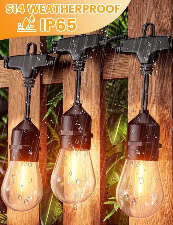 Svater Outdoor String Lights Led, 105FT Commercial Grade Patio Lights with 1W Dimmable S14 Shatterproof Bulbs, Warm White and Weatherproof Strand - UL Listed Heavy-Duty Café Lights, Market Lights