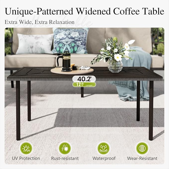 Sophia & William Patio Conversation Set for 7, a Loveseat, 3-Seater Sofa, 2 Swivel Chairs and a Coffee Table, Metal Outdoor Furniture Set with 5.75" Extra Thick Cushions, Beige