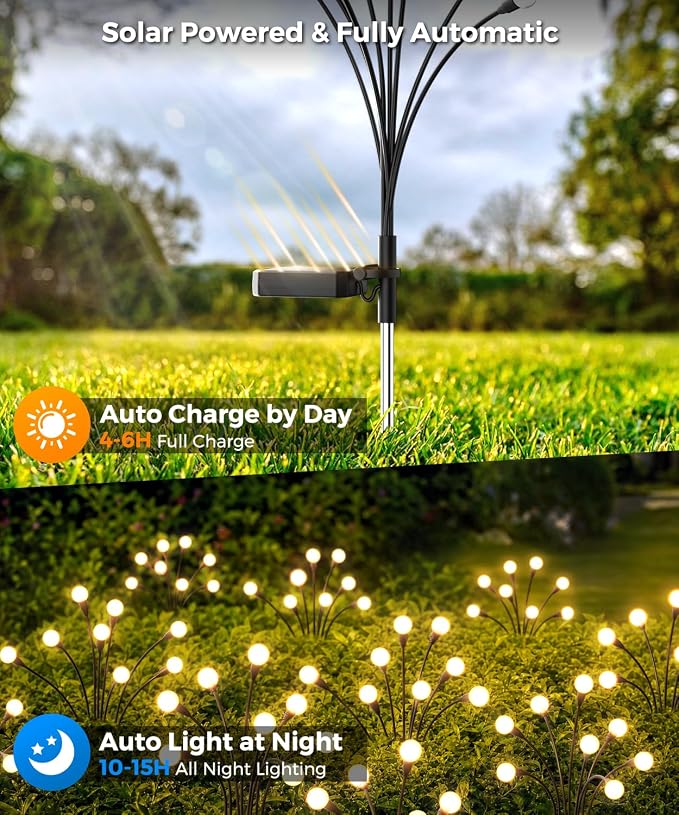 2 Pack Solar Garden Lights 16 LED, Solar Lights Outdoor Waterproof IP65, Decorative Garden Lights Solar Powered for Yard Patio Pathway Decor, Outside Fairy Firefly Lights Garden Gifts