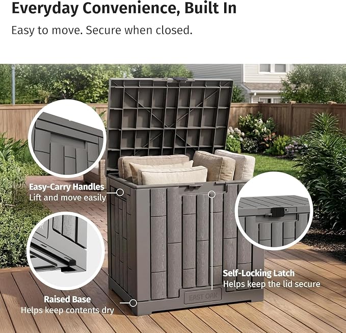 EAST OAK Outdoor Storage Box, 31 Gallon 2 Pack Deck Box Indoor and Outdoor Use, Waterproof Resin Storage Bin for Package Delivery, Patio Cushions, Gardening Tools, Lockable, UV Resistant, Grey