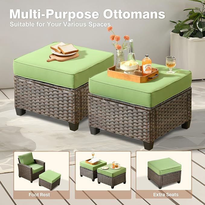 ovios 5 Pieces Patio Furniture Set, Outdoor Wicker Sofa Couch with Chairs Comfy Cushions, All Weather Brown Rattan Conversation Set for Backyard Deck Porch, Green