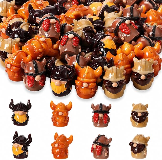 40Pcs Mini Viking Gnome Resin Figurines with Bullhorn Helmet | Nordic Style Mini Resin Gnome Ornaments Ideal For Home Table Cabinet Shelf Decor Holiday Landscape Craft Accessories