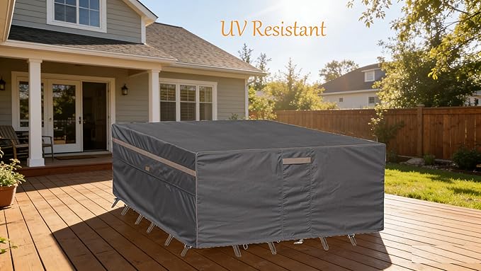 Heavy Duty Waterproof Patio Furniture Covers UV Resistant Square Outdoor Table and Chair Covers 56" Wx 56" D x 28" H Dark Grey