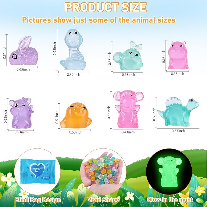110 pcs Mini Resin Animals Blind Bags, Glow in The Dark Animal Resin Models, 50+ Animal Combination Sets for Adults, Miniature Animal for Fairy Garden, Dollhouse, DIY Craft Decor