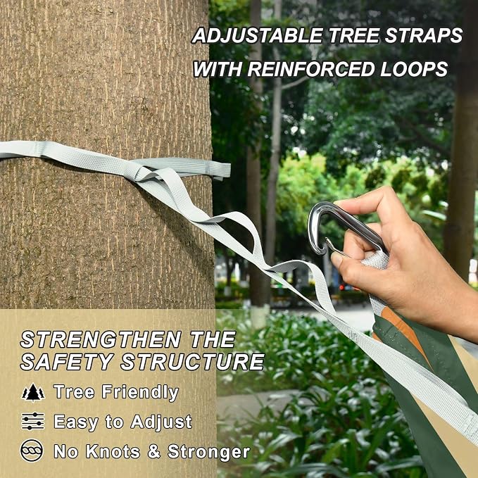 Camping Hammock Outdoor Hammocks for Outside Stripe Green Orange Beach Trees Portable Lightweight with Pockets Tree Straps Indoor