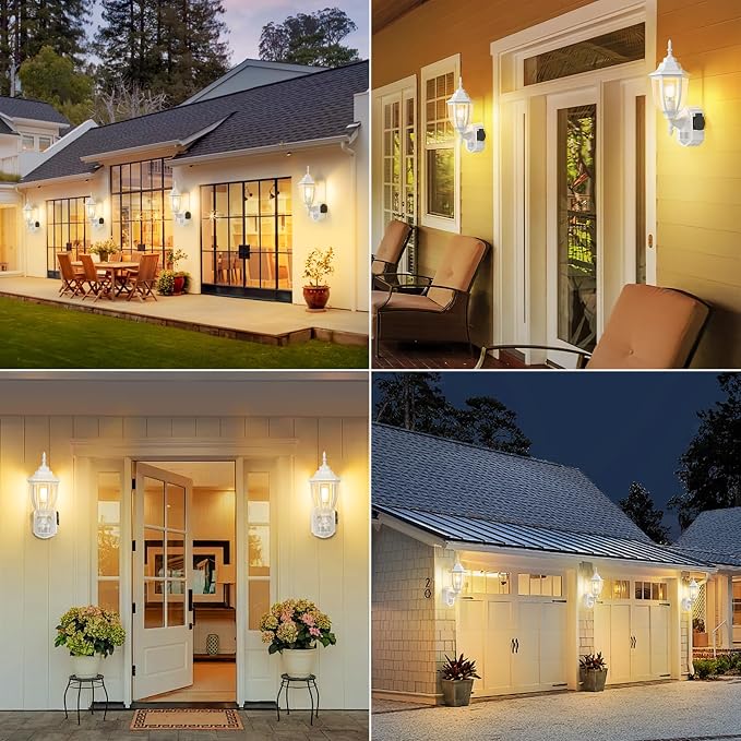 Porch Light with Outlet, Motion Sensor Outdoor Lights, Updated Dusk to Dawn Exterior Lighting Fixtures, Waterproof Anti-Rust Aluminum Outside Lights for House Entryway Garage, White