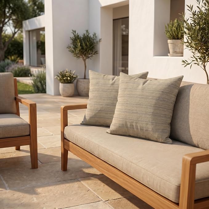 RSH DECOR: Sunbrella Square Throw Pillows Set of 2 | 24" x 24" | Water and Fade-Resistant Performance Fabric | Outdoor Pillow Covers with Down-Alternative Inserts | Made in USA (Current Slate)