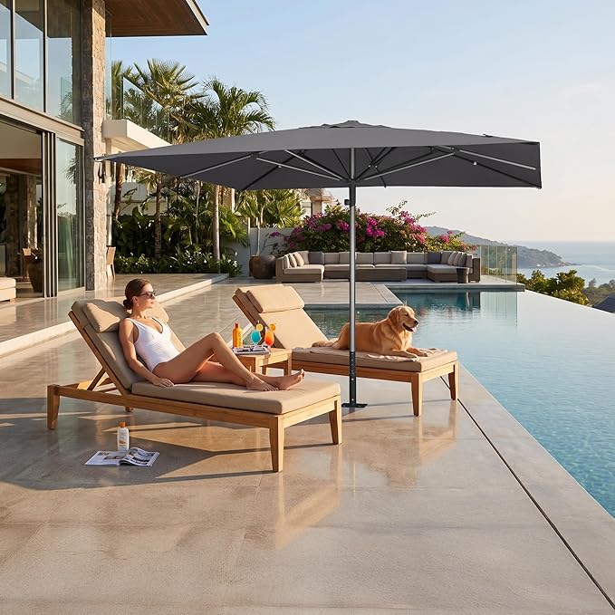 PURPLE LEAF 11 X 11 FT Commercial Square Patio Market Table Sun Umbrella Heavy Duty Semi-Auto Open Reinforced Aluminum Frame for Hotel Restaurant Cafe Poolside Outdoor Dining Garden Business Use Grey
