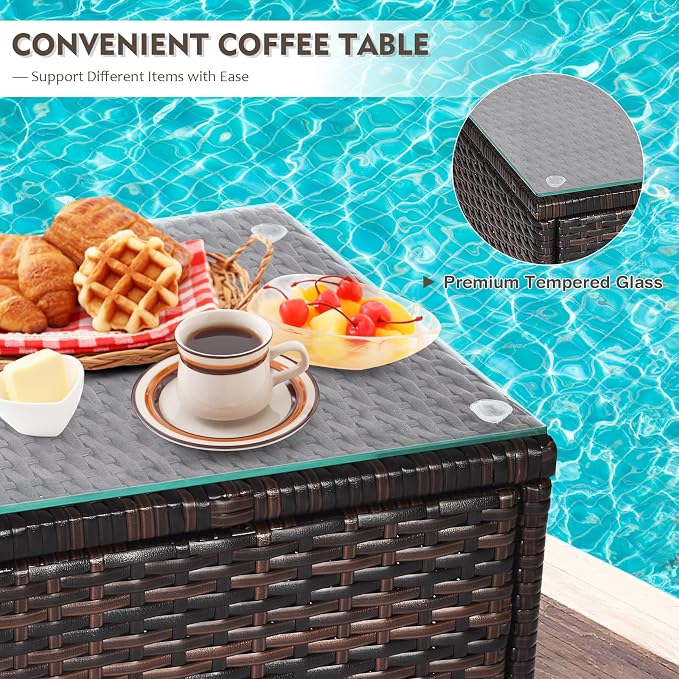 DORTALA Wicker Patio Furniture Set 3 Piece, Small Outdoor Table & Chairs Set with Cushions, All-Weather Rattan Conversation Bistro Set for Balcony, Porch, Backyard, Deck, Navy
