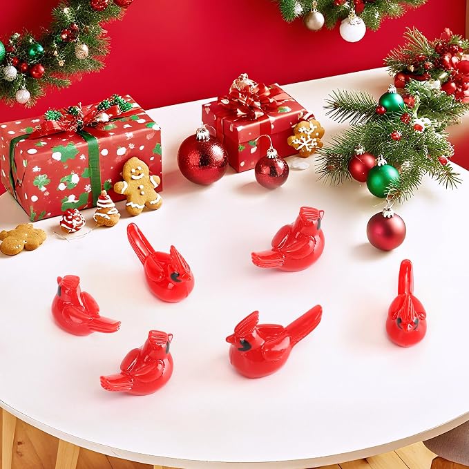80 Pcs Mini Resin Red Cardinal Birds Christmas Tree Ornaments Bulk Tiny Animals Figurines for DIY Craft Supplies Mini Garden Decor Party Cake Toppers Dollhouses Xmas Gift