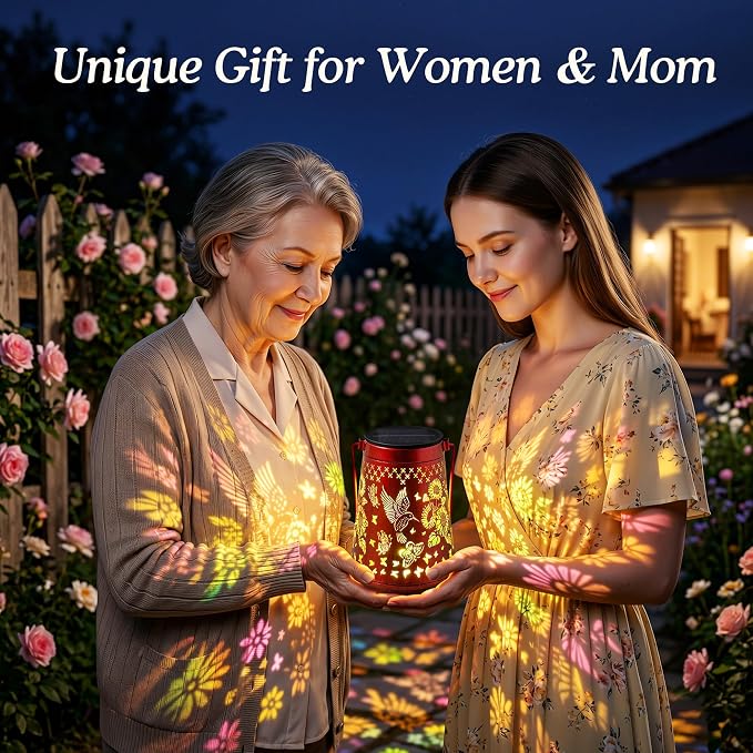 2 Pack Hummingbird Solar Lanterns Outdoor Solar Lights | Sunflowers and Butterflies, Metal Hanging Lights for Patio, Pathway, and Yard, Garden Decor Gifts for Women, Mom & Grandma