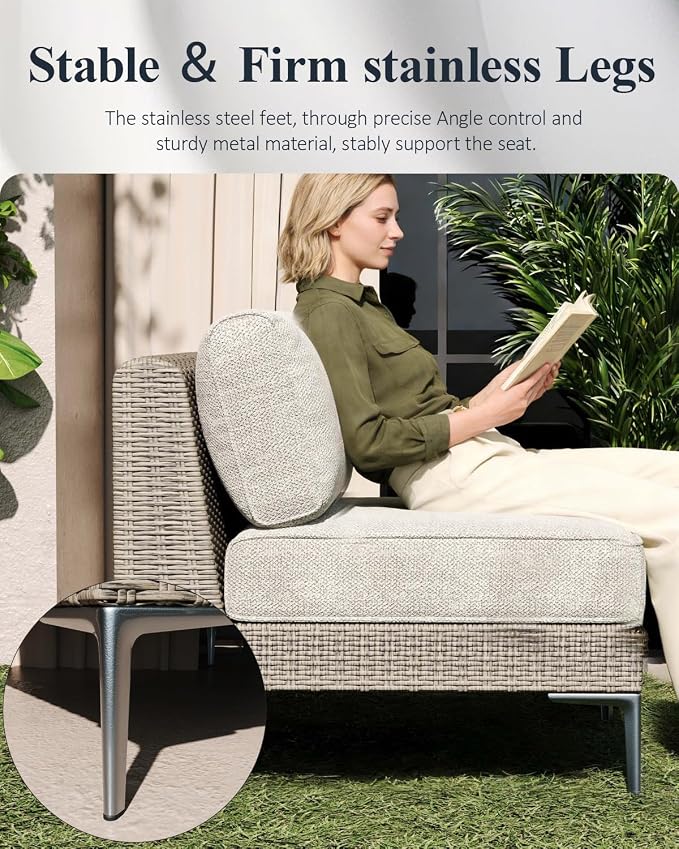 LayinSun 6-Piece Wicker Rattan Patio Furniture Set, Deep Seating Outdoor Modular Sectional Sofa Conversation Set with Thick Cushions for Lawn, Garden