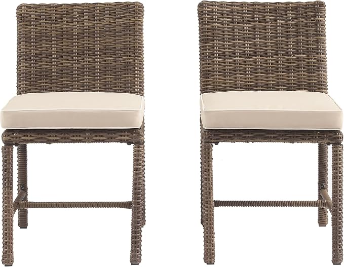 Crosley Furniture Bradenton 2-Piece Outdoor Chair Set, Wicker Dining Patio Chairs for Deck, Backyard, Weathered Brown with Sand Cushions