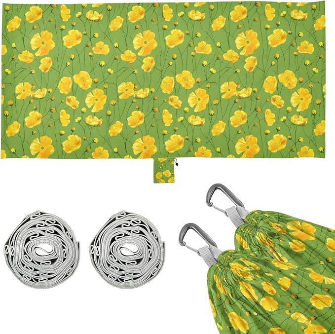 Camping Hammock Outdoor Hammocks for Outside Yellow Buttercups Green Beach Trees Portable Lightweight with Pockets Tree Straps Indoor