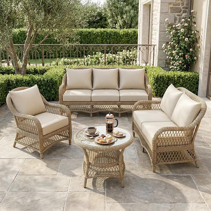 Srora Outdoor Deep Seat Patio Cushions, 5-Inch Thick Outdoor Chair Cushions, Waterproof 300GSM Colorwoven Fabric, 1200H+ Fade Resistant, Hidden Zipper Covers, 2 Ties, for Chair, Loveseat & Sofa
