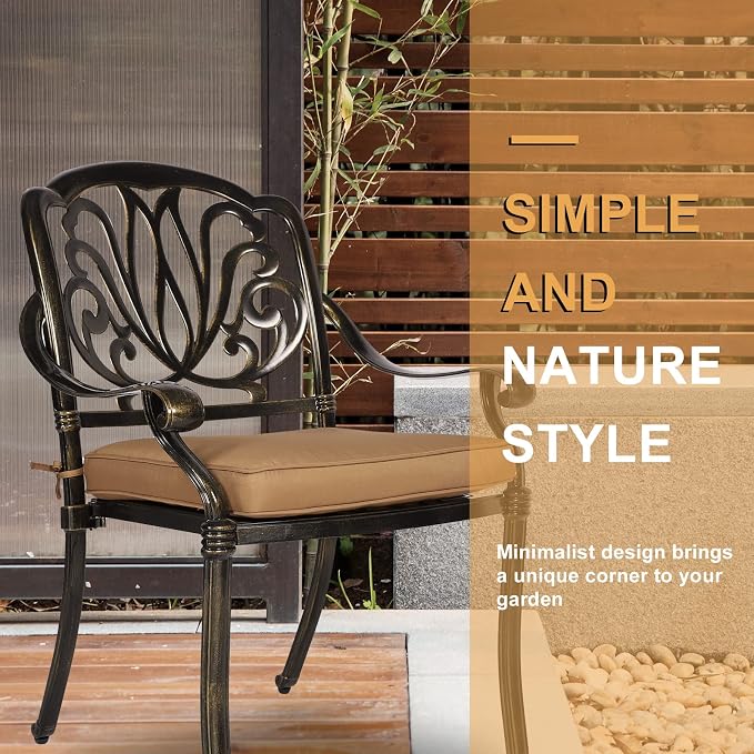 3-Piece Outdoor Patio Dining Set, All-Weather Cast Aluminum Patio Furniture Set for Backyard Garden Deck with 2 Cushioned Chairs and 35.4” Round Table, 2" Umbrella Hole