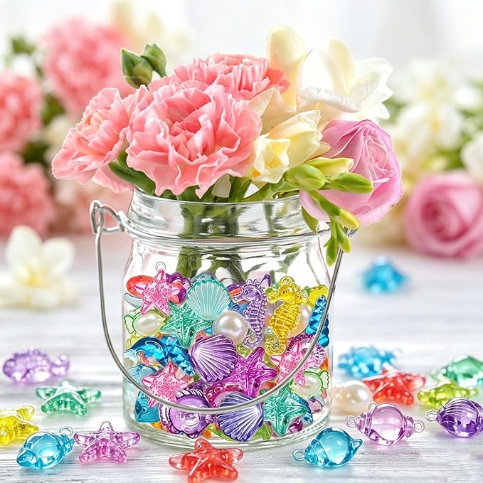 70 PCS Seashells Ocean Sensory Bin Filler, Mini Resin Animal Figures | Mini Resin Seashell Diving Gems Vase Fillers for Fish Aquarium Fairy Garden Table Decorations