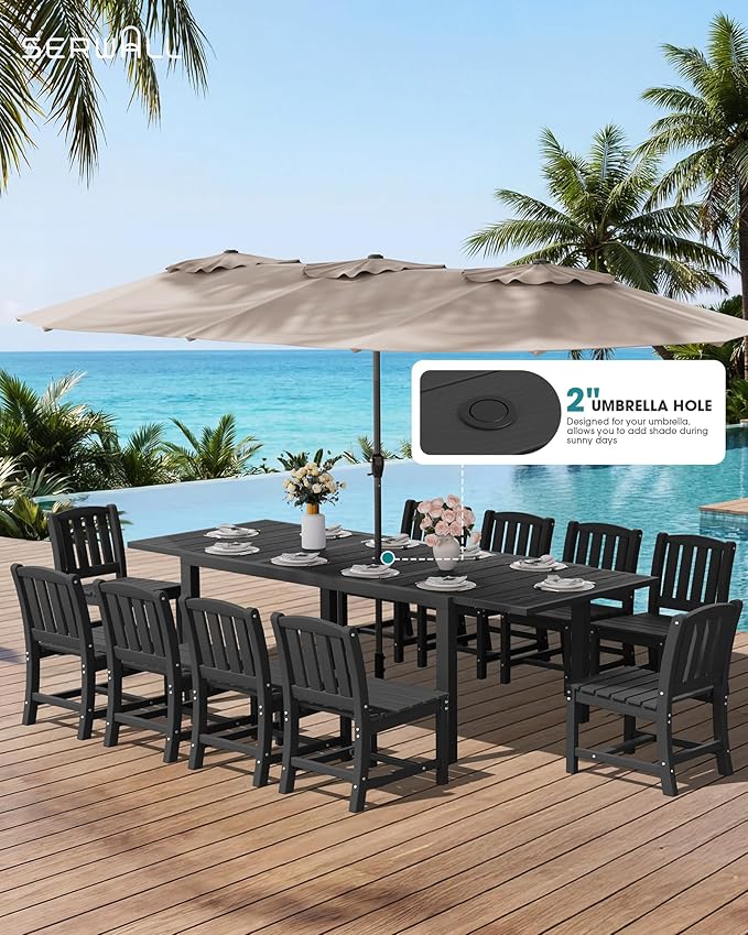 SERWALL Outdoor Dining Chairs Set of 2, All-Weather HDPE Patio Armless Chairs, Black