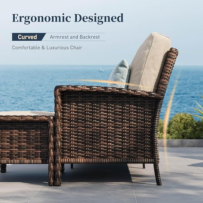SUNSHINE VALLEY Patio Wicker Swivel Chairs Set of 2, Outdoor High Back Chairs with 5.5" Waterproof Cushions, Outdoor Furniture Set for Deck Porch and Yard, Beige
