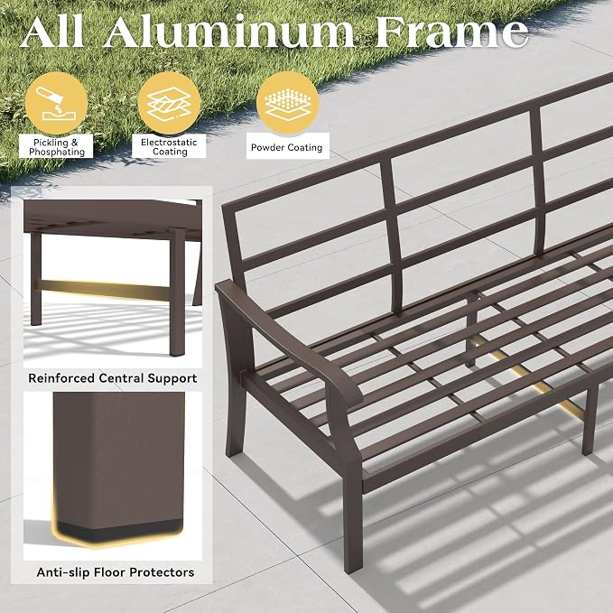Outdoor Swivel Rocking Chairs, 3 Piece Metal Patio Rocker Chair w/Coffee Table, Aluminum Patio Bistro Furniture Set with 5" Thickened Cushions for Porch, Yard, Balcony, Beige