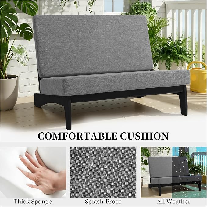 4 Piece Teak Outdoor Patio Frutnire Set, 5 Seater Patio Conversation Sets with Thick Cushions, Outdoor Sectional Furniture with Coffee Table - Gray