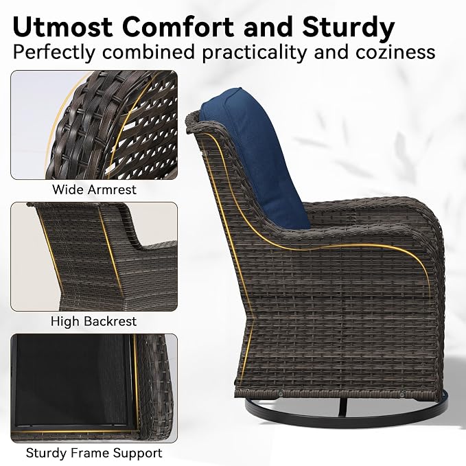 8 Piece Outdoor Wicker Patio Furniture Set, Patio Chairs Set with Thickened Olefin Cushions, High Back and Deep Seating, Hand-Woven PE Rattan, Ottoman for Porch, Deck