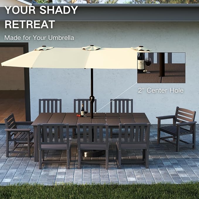 Kingdura 9 Piece Patio Dining Set for 8, HDPE Outdoor Table & Chairs with Umbrella Hole, All-Weather Outdoor Furniture Patio Conversation Set for Lawn Pool Backyard, Grey