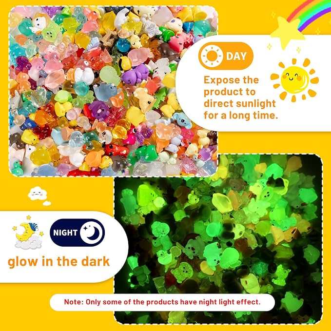 300Pcs Mini Resin Animals Bulk 300 Styles Variety Tiny Animals Figure to Hide Luminous Glow in The Dark for Miniature Fairy Garden Decoration Hide Crafts Decor