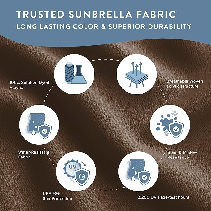 California Umbrella 12-Year Protection 9-Ft Outdoor Patio Umbrella, Sunbrella Fade-Resistant Fabric, Auto-Tilt, Heavy Duty Aluminum Frame, 8 Reinforced Ribs for Pool or Deck, Bronze Pole, Teak