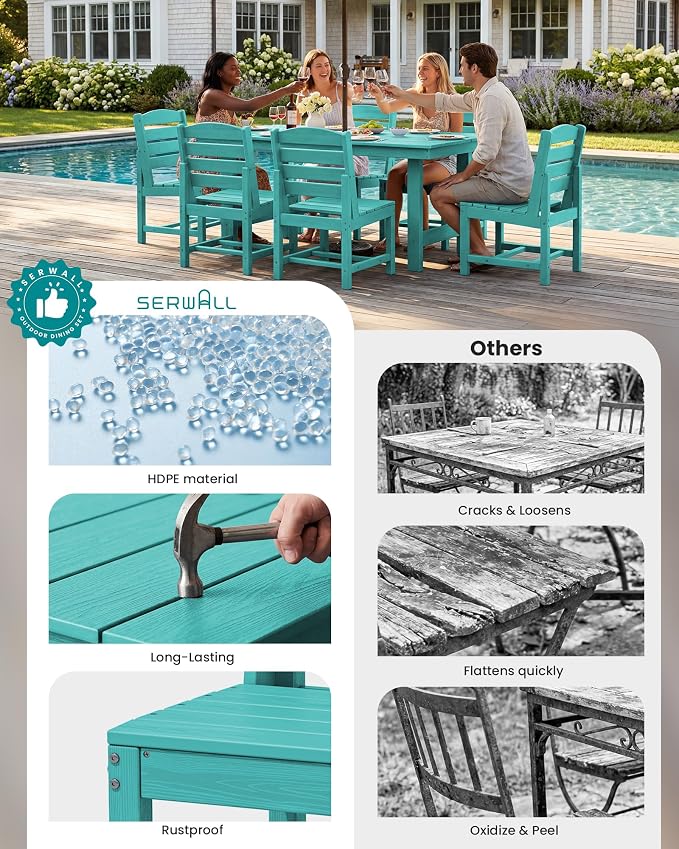 SERWALL All Weather Armless Outdoor Dining Chair Set of 2, Aruba | Armless Dining Chairs built to last with 330 lb capacity. Compact 24.6"Dx19.3"Wx33.6"H. Weatherproof & easy to clean.