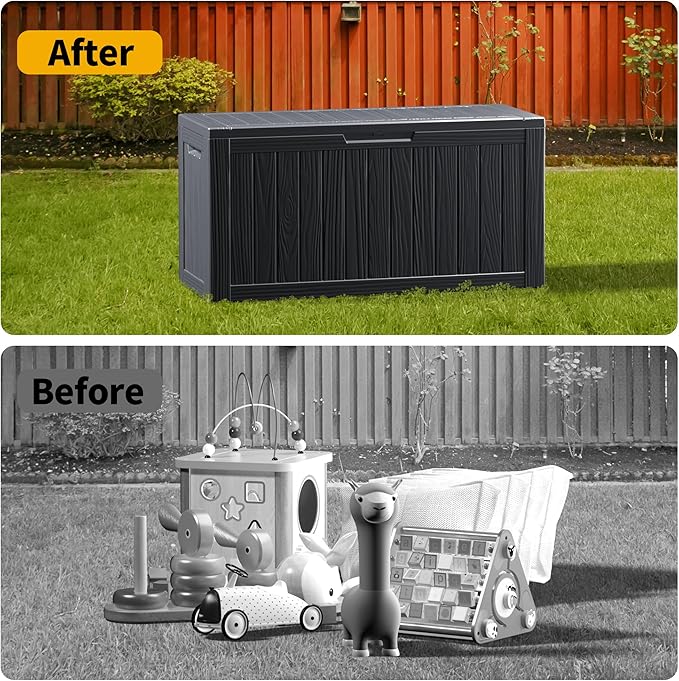 80GAL Deck Box - Black,utdoor Cushions, Throw Pillows,Waterproof Patio Storage Box Covers