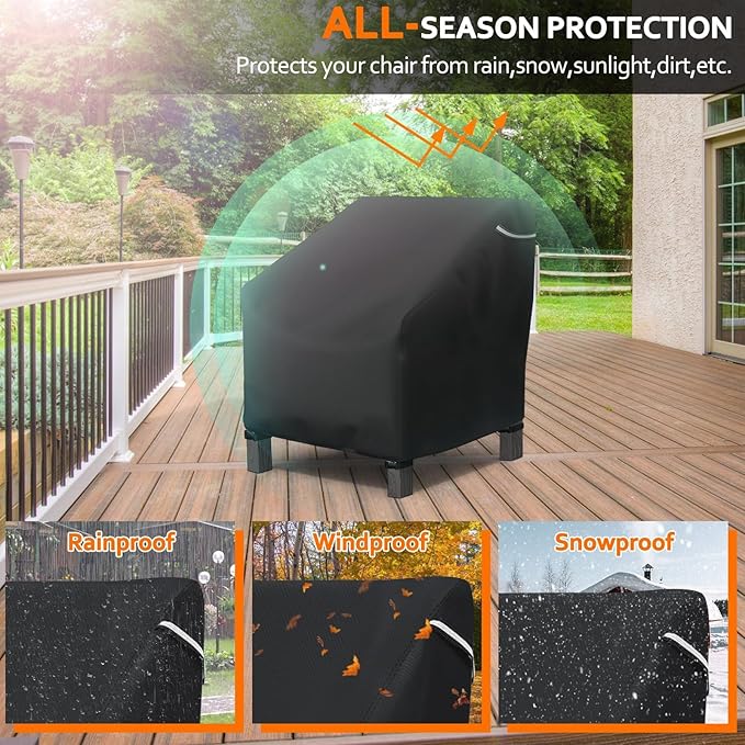 STARTWO Patio Outdoor Chair Covers 2 Pack, Outdoor Furniture Covers Waterproof adapter for Lawn Lounge Seat, Wicker, Swivel, Adirondack, Rocking Chairs, 30"W x34"D x38.5"H inch, Black