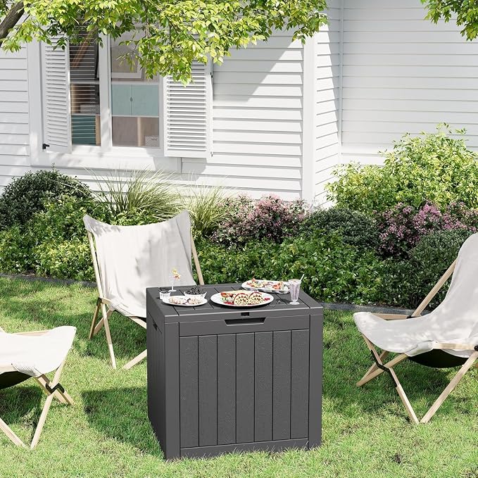 31 Gallon Outdoor Storage Box, Waterproof Resin Deck Box with Lockable Lid – Storage Cabinet for Patio Furniture, Pool Supplies, Garden Tools – Indoor & Outdoor Use(2Box/Set)