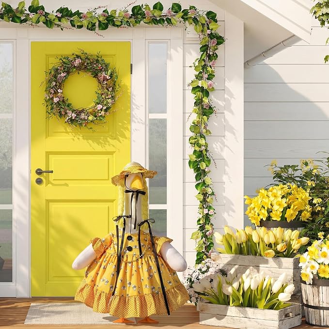 Spring Summer Yellow Bee Porch Goose Outfit for 23'' Goose Clothes Yellow Skirt with Hat for Spring Summer Outdoor Garden Yard Patio Lawn Decor(Bee)