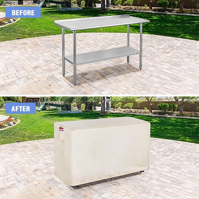 Outdoor Prep Table Cover 47 Inch,Waterproof Patio Outdoor Stainless Steel Metal Grill BBQ Table Cart Cover Dustproof Windproof All Season Pretection for Outdoor Table - 47 x 27 x 38 Inch-Beige