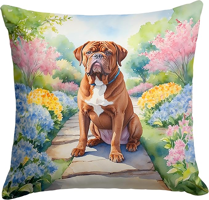 Caroline's Treasures Dogue de Bordeaux Spring Path Throw Pillow Machine Washable, Indoor Outdoor Decorative Pillow for Couch, Bed or Patio, 14Hx14W